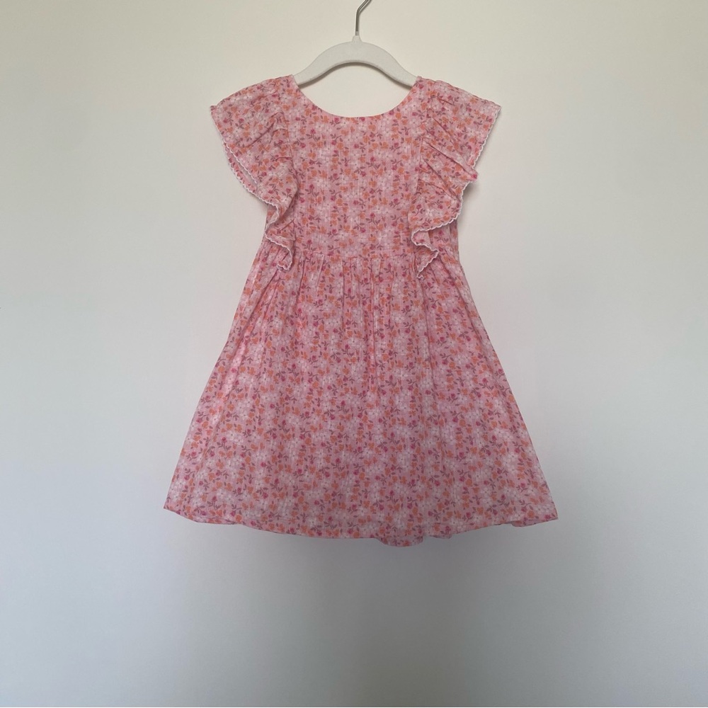 Pink Flutter Sleeve Sundress with Crew Neck